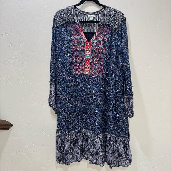 Sundance Talulah Embroidered Blue Floral Boho Dress Women's XXL Knee Length - Picture 2 of 13